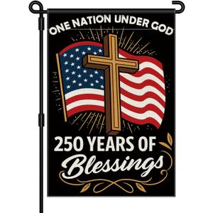 2 x Blessings 250 Years America Garden Flag, 250 Anniversary USA Flag America Patriotic Banner 250 Year One Nation Under God 4th of July Double-Sided Waterproof 1776-2026 Commemorative Flag 12x18 Inch