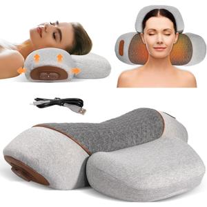 3-in-1 Neck Massager Pillow, Pillow Massage Neck Hump Ergonomics Massager for Pain Relief Deep Tissue with Heating Traction & Vibration Massage - Grey