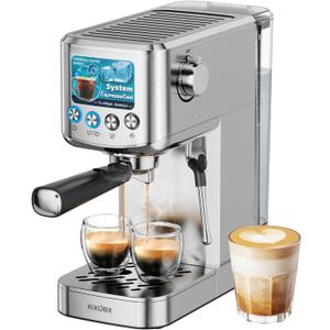 Espresso Machine 20 Bar with Milk Frother, Stainless Steel Coffee Maker with 42 oz Removable Water Tank for Cappuccino, Latte&Cold Brew, Home&Office, Silver