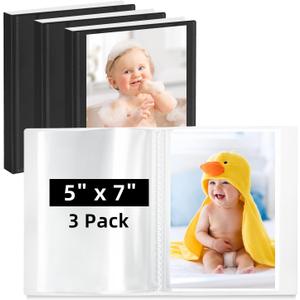 Vienrose Small Photo Album 3-Pack 5 x 7 Photo Book Album, Each Picture Book Holds 52 Photos Mini Photo Book with Customizable Cover, Postcard Album, Baby Photo Albums (Black)