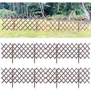 ShopLaLa Garden Fence (4 Pack, Total 24ft (L)) Wooden Lattice Panels for Outside Flower Edging Landscape Patio Outdoor Decor, Expandable Wood Plant Trellis Fences and Gates, Animal Barrier for Dogs (Medium x 4 Pack (Total 24 ft))