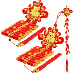 Honoson 2 Chinese New Year Hanging Decorations 2026 Electronic Firecrackers with LED Decorations Spring Festival Ornament Traditional Lucky Tassel Firecracker Decor for Home Door