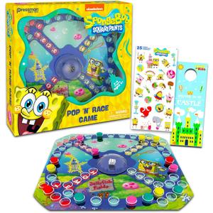 Spongebob Squarepants Pop-Up Board Game - Bundle with Spongebob Board Game with Pop Up Dice Plus Stickers, More | Spongebob Games for Birthday Party