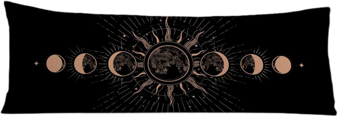 Mystical Boho Moon Phases Body Pillow Covers 20x54, Witchy Celestial Sun and Moon Astrology Long Body Pillow Case Cover with Hidden Zipper for Women Men Adults Kids Girls Boys