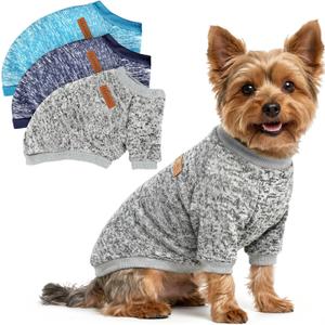 3 Pack Dog Sweaters for Small Dogs Girl Boy Winter Fleece Clothes Warm Soft Dog Sweatshirt Outfit for Dogs Cats Pet Apparel (M (Back: 13.7", Chest: 17.7", 10-14 lbs), Navy Blue+Grey+Light Blue)