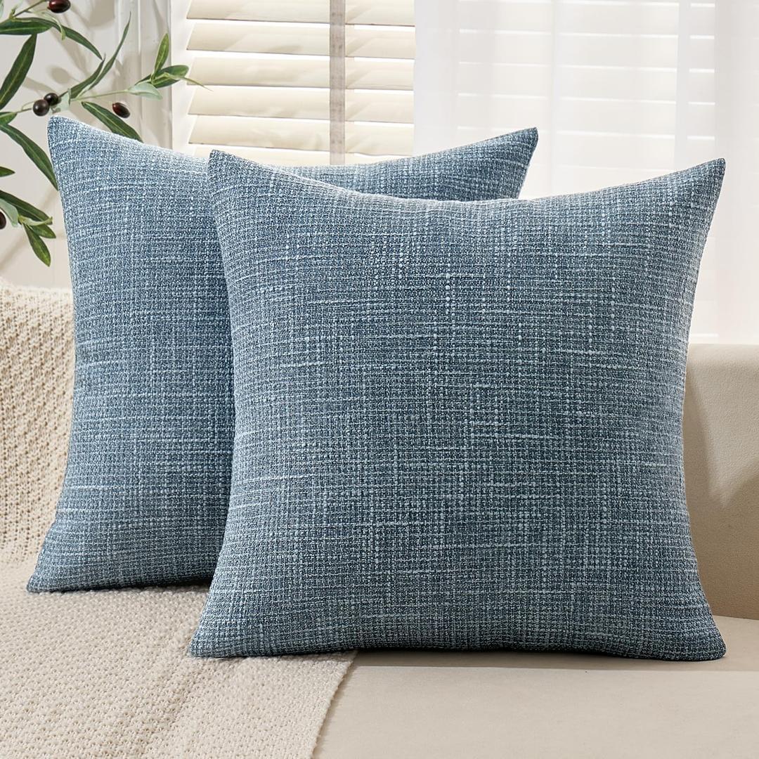 MIULEE 24x24 Inch Euro sham Burlap Linen Pillow Covers Set of 2 - Coastal Blue Washed Soft Skin-Friendly Texture Decorative Spring Throw Pillows Home Decor for Farmhouse Modern Sofa,Bed,Couch,Patio