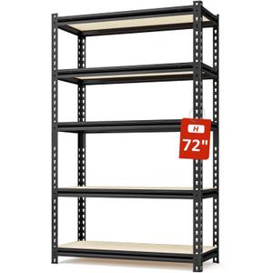 5 Tier Storage Shelves, 72" H x 36" W x 16" D Adjustable Metal Shelving Unit, Utility Rack, Heavy Duty Garage Storage Shelves for Warehouse, Basement, Kitchen, Pantry, Living Room, Black