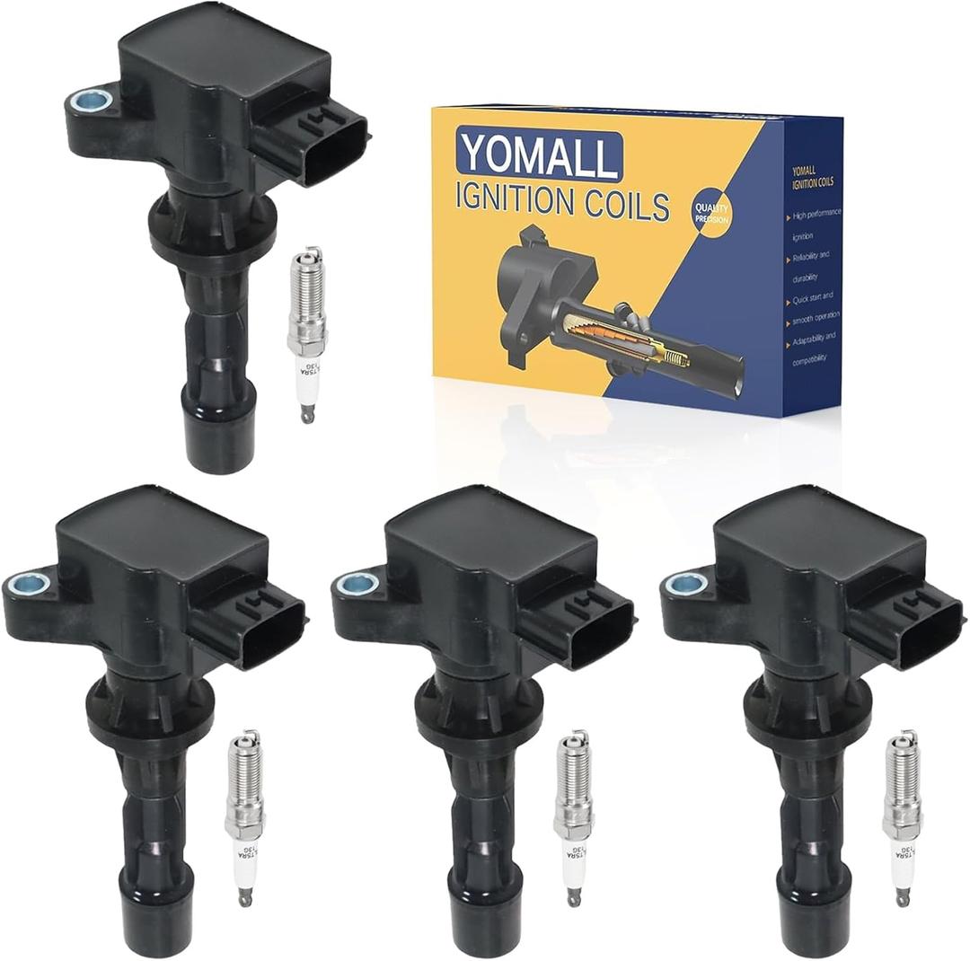 4PCS UF540 Ignition Coils + 4PCS Iridium Spark Plugs Ignition Coils Pack Fits for 2006-2013 3, 2006-2013 6, 2010-2012 CX-7 2.0L, Coil Pack Set Replace OE 90083 6M8G-12A366