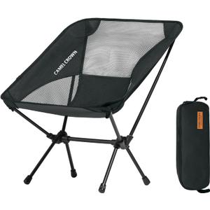 CAMEL CROWN Portable Camping Chair Lightweight Compact Folding Chair Mesh for Outdoor Camp Travel Beach Picnic Festival Hiking Backpacking Black (Netting)