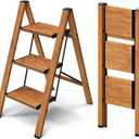 Taranta 3 Step Ladder,Aluminum Lightweight Folding 3 Step Stool with Anti-Slip Wide Pedal, 330lbs Capacity Step Ladder for Household,Kitchen,Office - Woodgrain