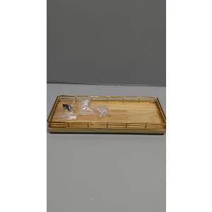 Bathroom Vanity Tray – 12" x 6" Oak Decorative Wooden Tray for Toilet Tank Organizer Wood Tray for Bathroom Countertop, Soap, Perfume & Storage, Vanity & Dresser Decor, Gold & Natural Oak