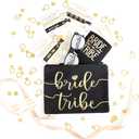 3pc Bride Tribe Makeup Bags - Bridesmaid Favor for Bachelorette Party, Bridal Shower, Wedding. Also great as Toiletry Bag, Wedding Survival Kit, Hangover Kit, Keepsake (3pc Pack, Black & Gold)