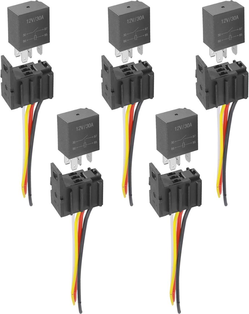 5 Pack 40/30 AMP Relay,Car Accessories Relays,4 Pin 5 Pin 12V Relay with Harness,Automotive Relay Switch Socket Plug Wire Harness,Car Relay,Fit for Car Truck Van Motorcycle Boat (30A 4Pin SPST)