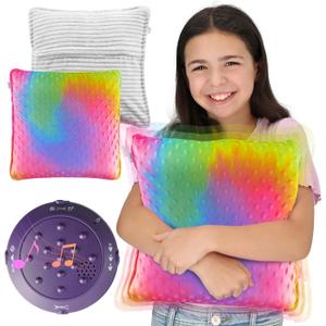 Special Supplies Vibrating Pillow Sensory Pressure Activated for Kids and Adults, 12 x 12 Plush Minky Soft Cover, Colorful - Hug to Vibrate