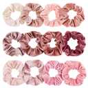 Whaline 12Pcs Blush Theme Scrunchies Velvet Elastics for Women Pink Bobbles Soft Lovers Scrunchy Classic Thick Hair Bands Ties Gifts for Teenage Girls