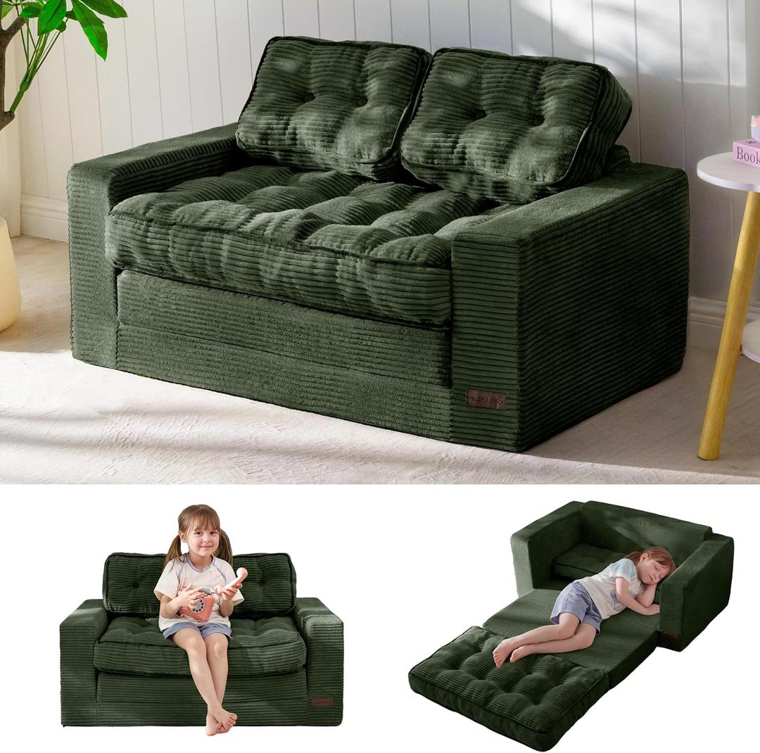 MAXYOYO Convertible Sofa Bed for Boys and Girls, Floor Kids Bean Bag Chair, 41" Tri-fold Loveseat