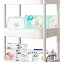 Baby Diaper Caddy, Plastic Movable Diaper Cart with Wheels Newborn Nursery Essentials Baby Diapers Organizer for Changing Table & Crib, Easy to Assemble, White