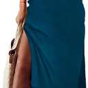 MARZXIN Women 2026 Casual Maxi Dress Short Sleeve V Neck Stripe Sundress Split Loose Long Summer Tshirt Activewear Dress