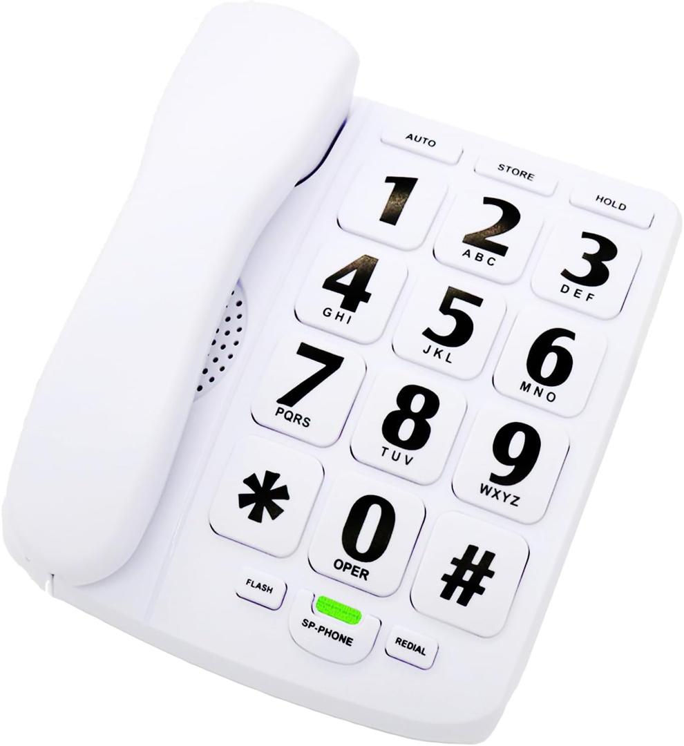 Enhanced Version Senior Phone - Big Button Home Landline Telephone with Speakerphone, Wired, Wall Mount (White)