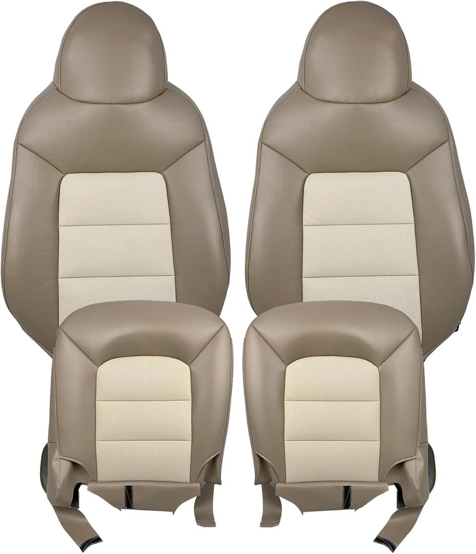 Replacement for 2003-2006 Ford Expedition Eddie Front Leather Seat Cover Tan (Driver + Passenger Side)