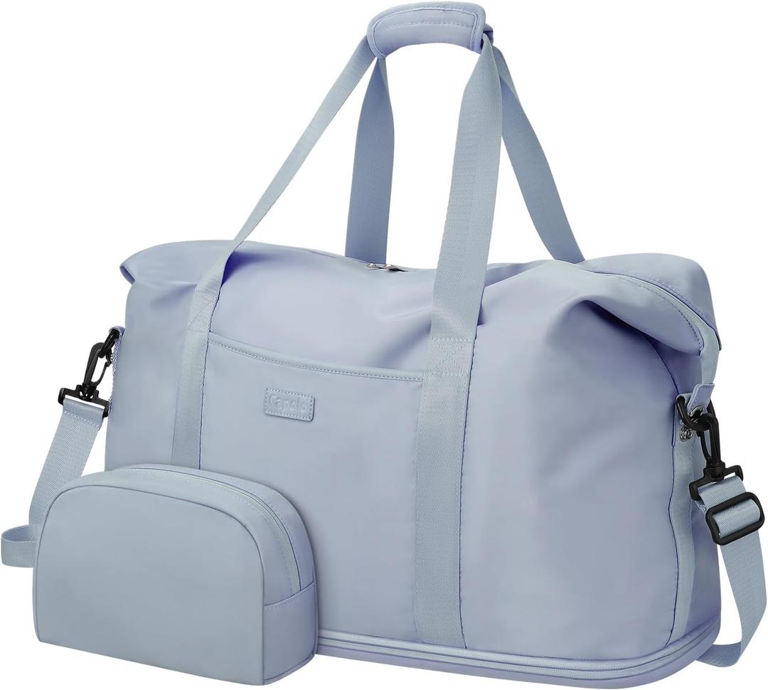 Expandable Travel Duffle Bags Weekender Overnight Bags for Women Men Hospital Bag for Women Labor Delivery with Toiletry Bag Waterproof (Large, Light Blue)