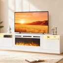MXV 80" Fireplace TV Stand for TVs Up to 90", LED Light Entertainment Center with 36" Electric Fireplace, Modern Wood Texture TV Media Console with Highlight Storage Cabinet, White-White