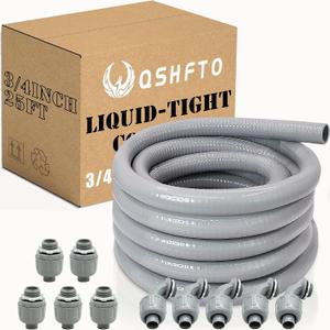 3/4 Inch Liquid-Tight Conduit and Connector Kit - 25 FT Non-Metallic Electrical Conduit with 5 Pcs 180 Straight and 5 Pcs 90 Angle Fittings