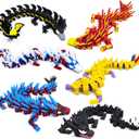 6Pcs 3D Printed Dragon, Colorful 3D Printed Flexible Articulated Dragon Fidget Toys for Home Office Desk Decor, Easter Basket Stuffers Dragon Toy Animals Party Favors for Kids