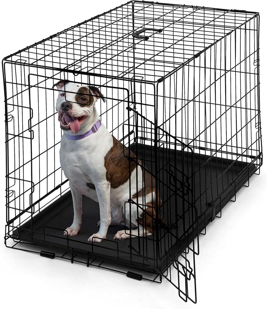 CAPHAUS Foldable Dog Crate Wire Metal Dog Kennel w/ Leak-Proof Pan & Protecting Feet & Divider Panel, Single or Double Door, Small, Medium & Large Dog Crate Indoor Wire Dog Cage, 30” w/ Single Door