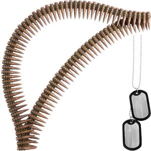 Spooktacular Creations Halloween Ammo Costume Accessories Included Army Bullet Belt with Fake Bullet and Dog Tag Necklace, Bandolier and Stainless Steel Military Tag Toy Set for Soldier Cosplay