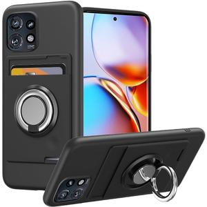 for Motorola Moto Edge Plus 2023/Motorola Edge+ 5G UW 2023/Edge 40 Pro/Edge X40 Phone Case with 360 Rotatable Ring Holder Stand and Card Holder case for Moto Edge Plus 2023 Cover - Black