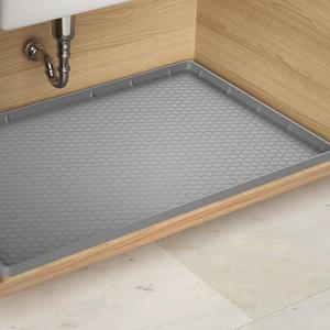 Under Sink Mats for Kitchen Waterproof - 22" x 19" Waterproof Kitchen Cabinet Mat - Flexible Silicone Under Sink Liner - Bathroom Cabinet Mat and Protector for Drips Leaks Spills (Gray)