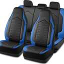 Skechers Memory Foam Car Seat Covers, Leather High Back Seat Covers Quilting Design,Waterproof Sports Car Seat Covers Full Sets,Airbag Compatible, Universal Fit for Most Cars, SUVs,Trucks,Blue