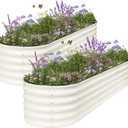 Galvanized Raised Garden Bed - 2 Pcs 8x2x1.4FT Planter Box, White
