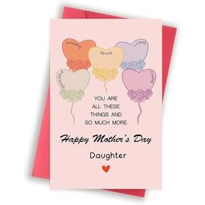 Funny Mother's Day Card for Daughter Stepdaughter, Lovely Heart Balloons Daughter Mother's Day Card for Women Her, Unique Mothers Day Cards Gifts from Mom Dad, Set of 2