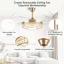42" Retractable Ceiling Fans with Lights, Crystal Chandelier Ceiling Fan with Remote & APP Control, Modern Dimmable LED Fandelier for Living Room, Dinning Room, Bedroom (Gold)