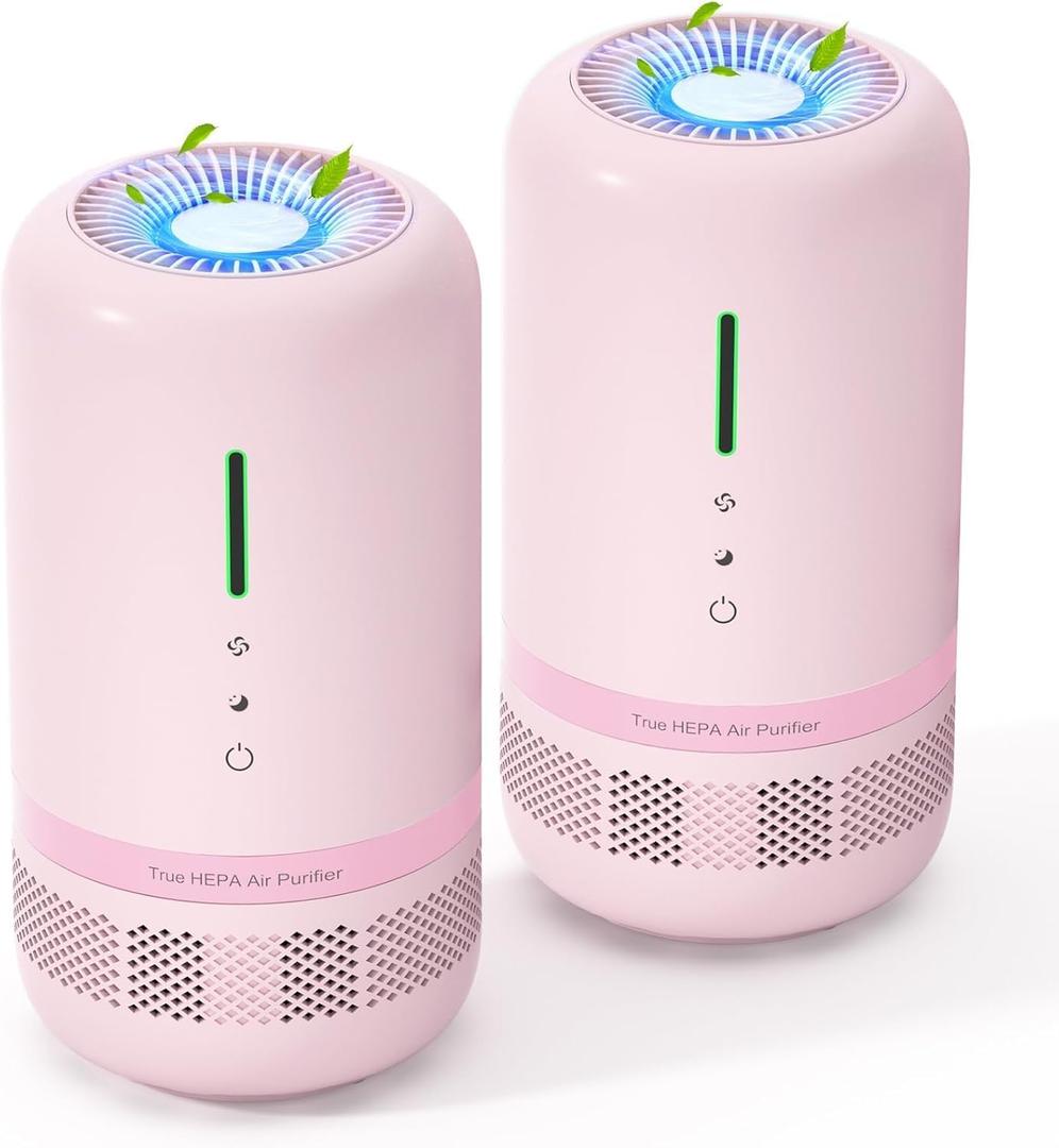 Air Purifiers for Home,HEPA Air Purifier for Room up to 960ft,Air Purifiers for Odor,Dust,Quiet Air Cleaner for Office,Living Room,Bedroom,Type-C Charging,Included Adapter,Pink 2 Pack