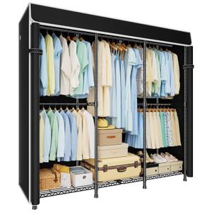 ULIFHOME E14C Pro Heavy Duty Closet Organizer System，Freestanding Clothing Racks for Hanging Clothes，Adjustable Garment Rack 69" W × 16" D × 77" H Hold 960 lbs，Black Rack with Black Dustproof Cover