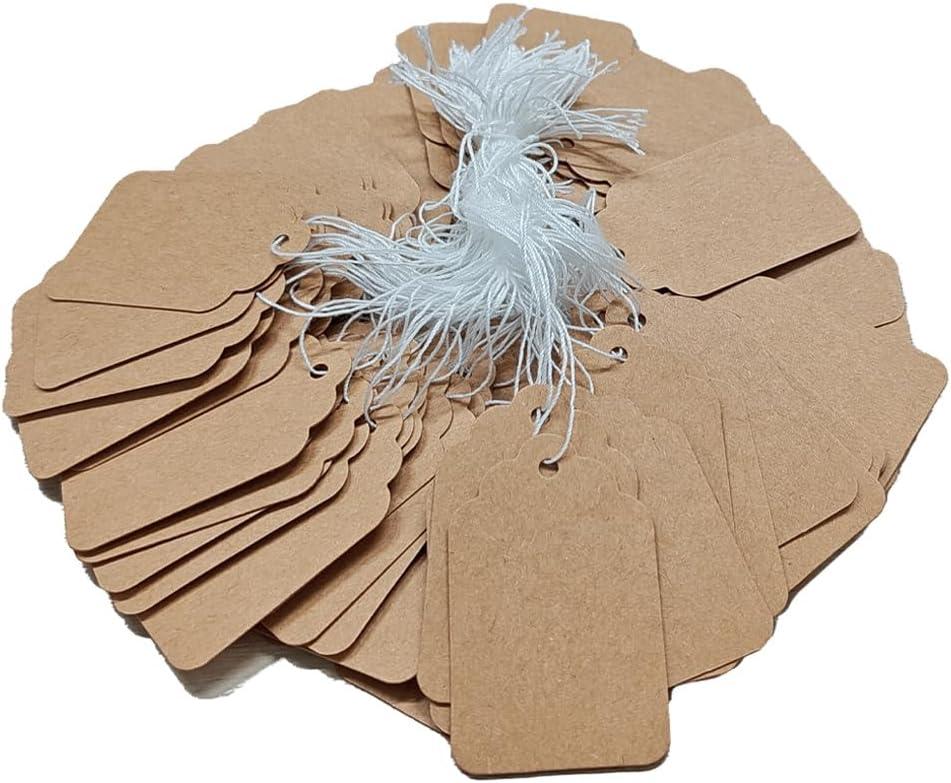 300 Pcs 1.89x1.2 Inches Kraft Jewelry Price Tags with String Attached Retail Paper Gift and Sale Hang Tag Handwritten Price Display Lables for Pricing Clothes Necklace & Merchandise