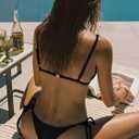 Women's Sexy Bikini Sets for Women Triangle Spaghetti Strap Thong Bathing Suits 2 Piece Textured Swimsuit Swimwear (Blue, M)