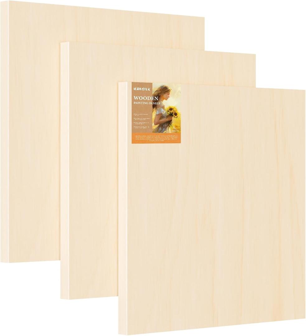 Wood Panels for DIY Painting - Christmas Crafts & Home Décor | 12x12 Inch Canvas Wood Boards, Unfinished Wooden Canvas for Adults (3-Pack)