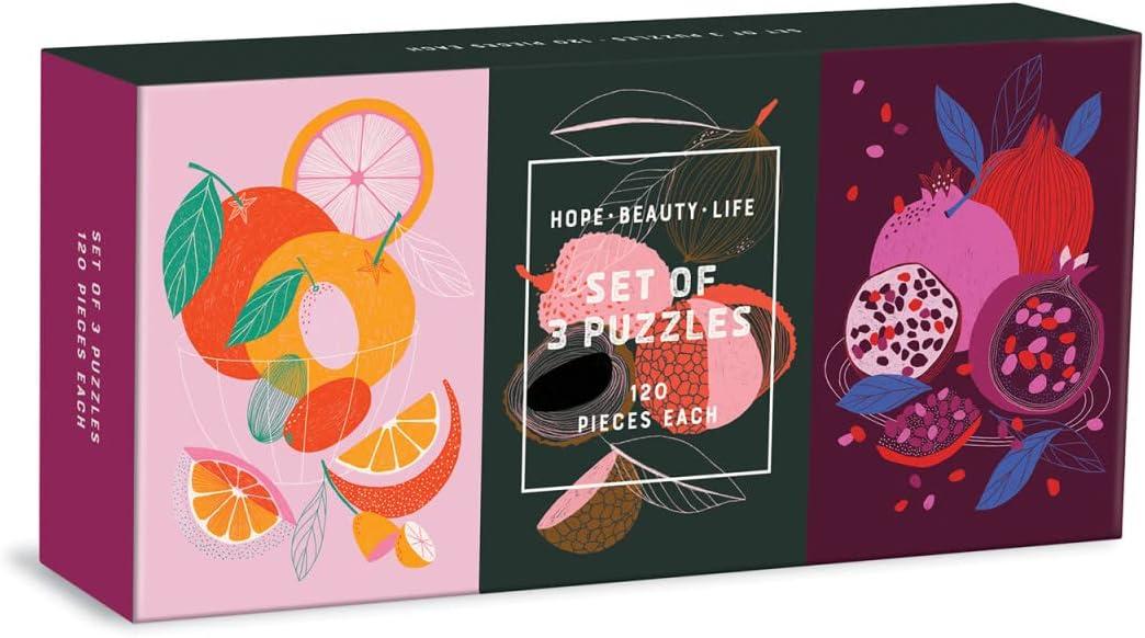 Galison Hope Beauty Life Puzzle Set, Includes 3 Coordinating 120Piece Puzzles, 5.5” x 8” Each – Art Puzzle with Illustrations by Marisol Ortega, Thick Sturdy Pieces, Challenging Family Activity