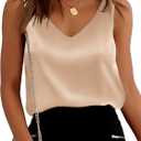 Ekouaer Womens Silk Satin Tank Tops V Neck Casual Cami Sleeveless Camisole Blouses Summer Basic Tank Shirt (S)
