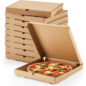 Fullhawl 10 Pcs Corrugated Pizza Boxes 18 x 18 Inches, Grease Resistant Kraft Takeout Containers Packing Boxes for Cake, Cookies, Food and Crafts