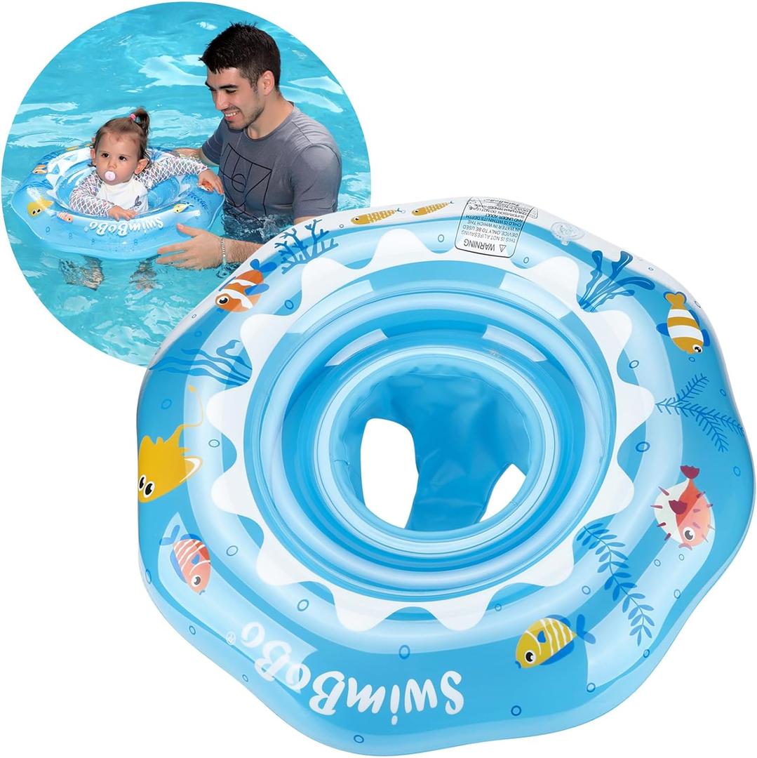 Swimbobo Inflatable Baby Swimming Float with Safe Seat for Age 6-36 Months Toddler (Blue Ocean)