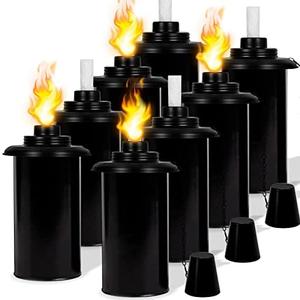 Nonley 8 Pack Torch Canisters 12 oz. Outdoor Torch Replacement Canister Bamboo Torches Refill Canister with Wicks and Covers, Decorative Lighting Torches for Lawn Patio Backyard, DIY Garden Decor