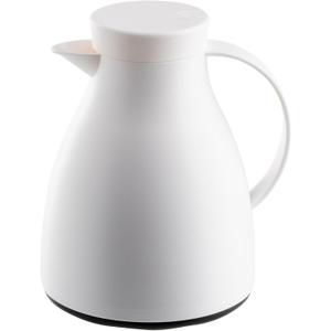 TableCraft 12663, 34 oz (1 L) Plastic Coffee Carafe with Glass Liner, White Frosted Vacuum Insulated Coffee Dispenser with Push Press Lid, Lightweight, Ideal for Diners, Cafes & Restaurants