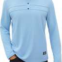 Hardaddy Men's Henley Button Up Shirts Long Sleeve Pleated Front Letter Print Casual Tee, M