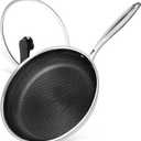 MICHELANGELO 12 Inch Stainless Steel Frying Pan with Lid, Nonstick with Honeycomb Coating, Triply Skillet - Induction Compatible