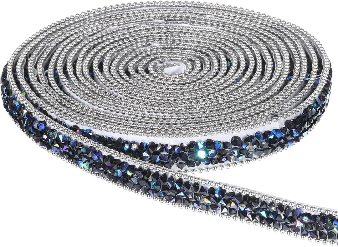 3 Yards Black Rhinestone Stickers, Adhesive Black Rhinestone Strips, Crystal Ribbons for Wedding, Birthday, DIY Crafts, Valentine Decorations (0.4 inch Wide)